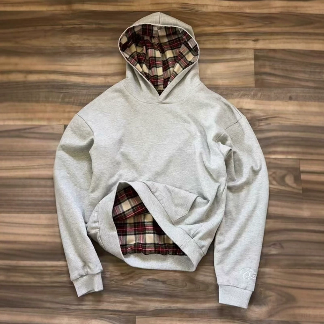 Reverse Grey Plaid Hoodie