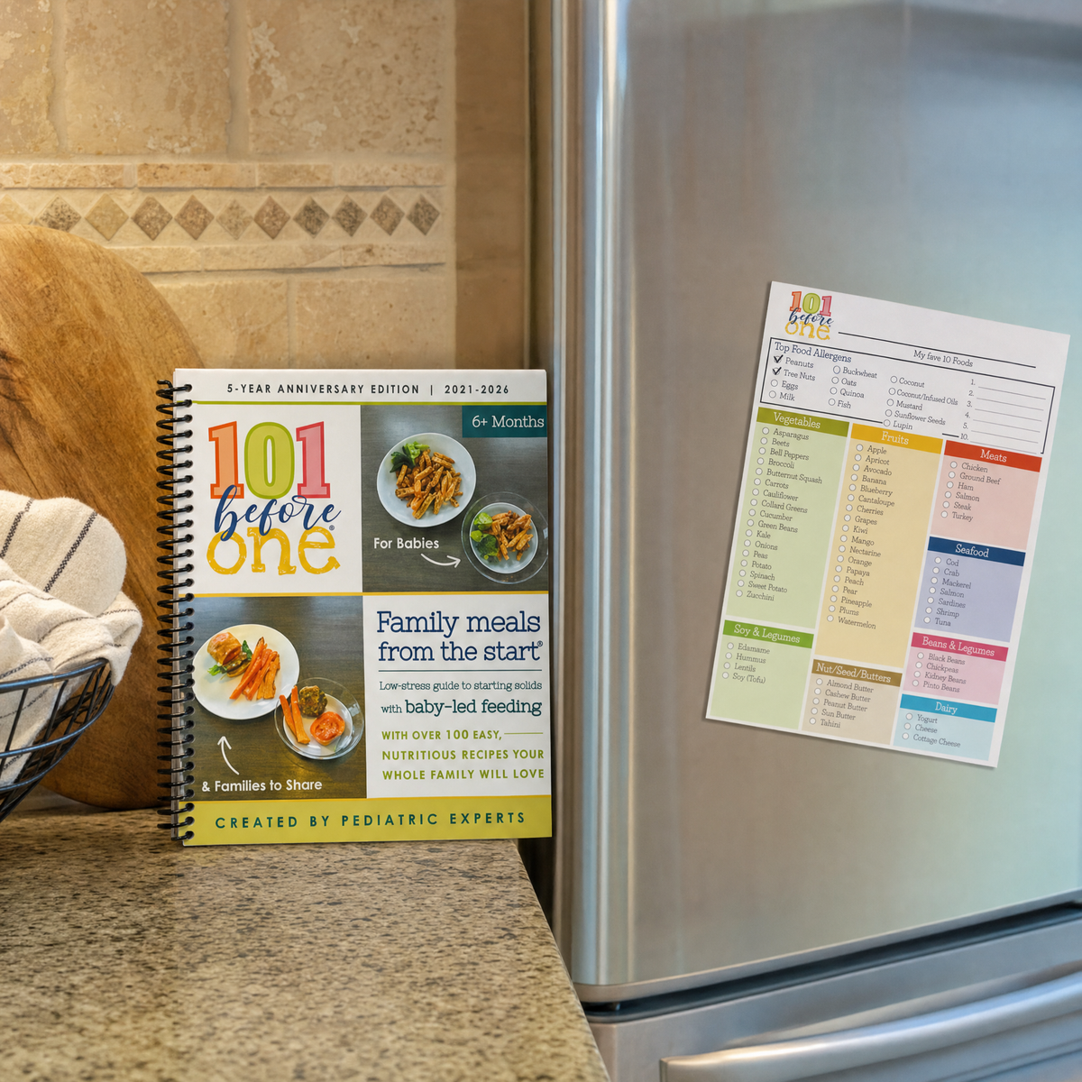 101 before one book beside checklist on fridge, AI illustration