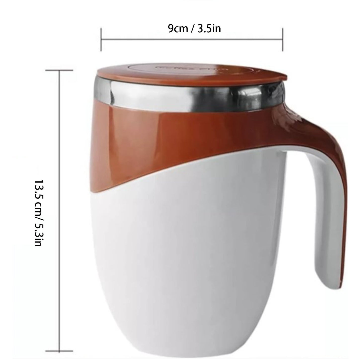 Self Stirring Mug 304 Stainless Steel Automatic Magnetic Stirring Coffee Mug with Lid for Home Office Travel 380ML Brown
