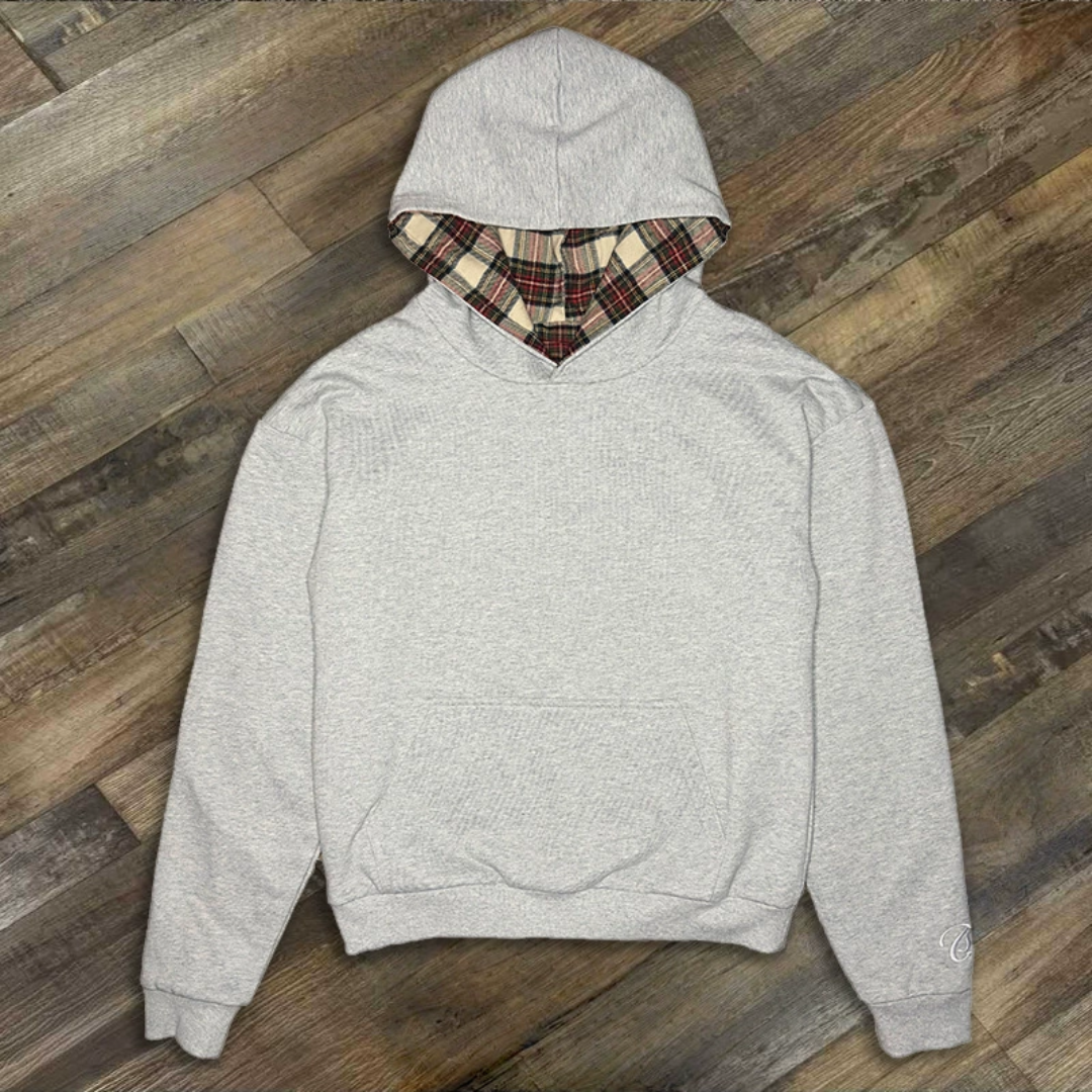 Reverse Grey Plaid Hoodie