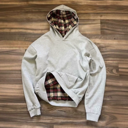 Reverse Grey Plaid Hoodie
