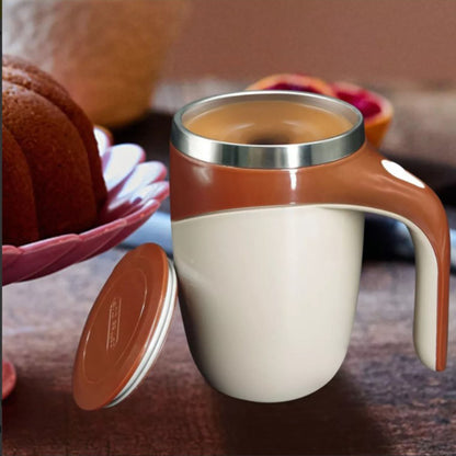 Self Stirring Mug 304 Stainless Steel Automatic Magnetic Stirring Coffee Mug with Lid for Home Office Travel 380ML Brown