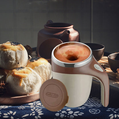 Self Stirring Mug 304 Stainless Steel Automatic Magnetic Stirring Coffee Mug with Lid for Home Office Travel 380ML Brown